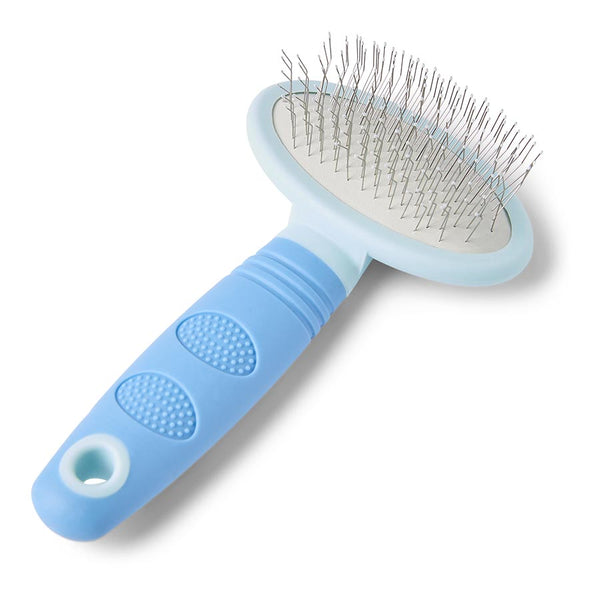 Long-Pin Pet Slicker Brush – Ergonomic Detangling & Deshedding Tool for Dogs and Cats (Pastel Blue)